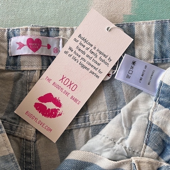 Buddy Love Blue & White Stripe High Rise Distressed‎ Soft Denim Shorts NWT - Picture 7 of 11